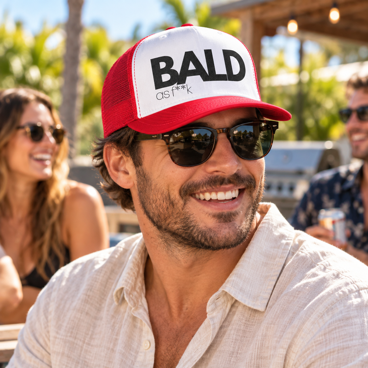 Bald AF Snapback Trucker Cap – Funny Gift for Bald Men, lifestyle view 3