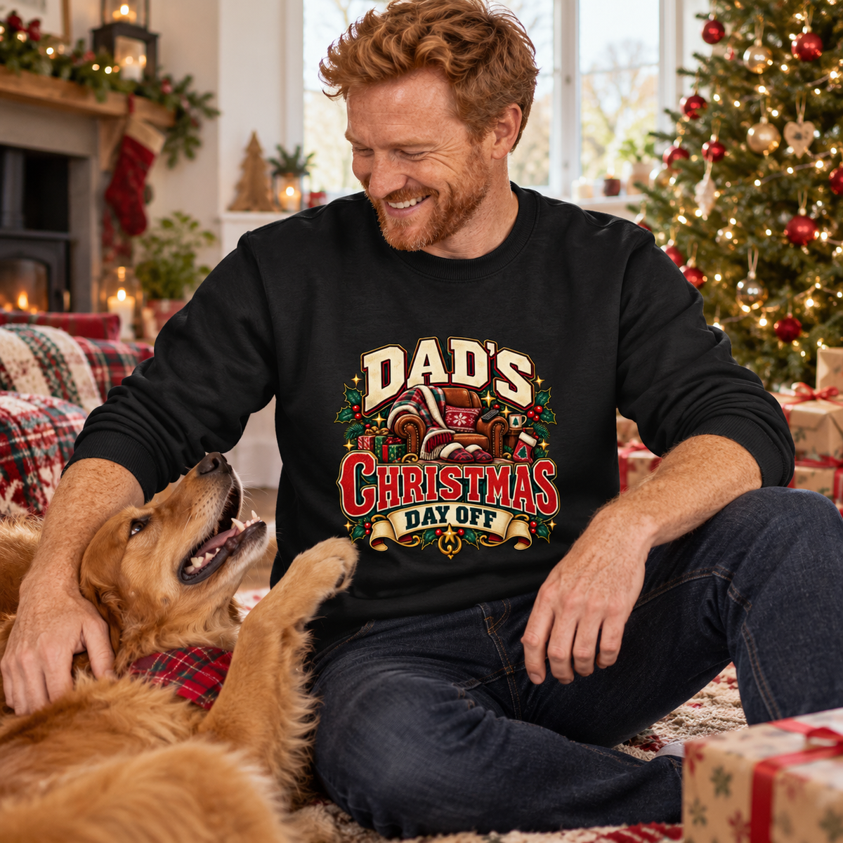Dads Christmas Day Off in Jet Black – men's Christmas sweatshirt lifestyle photo