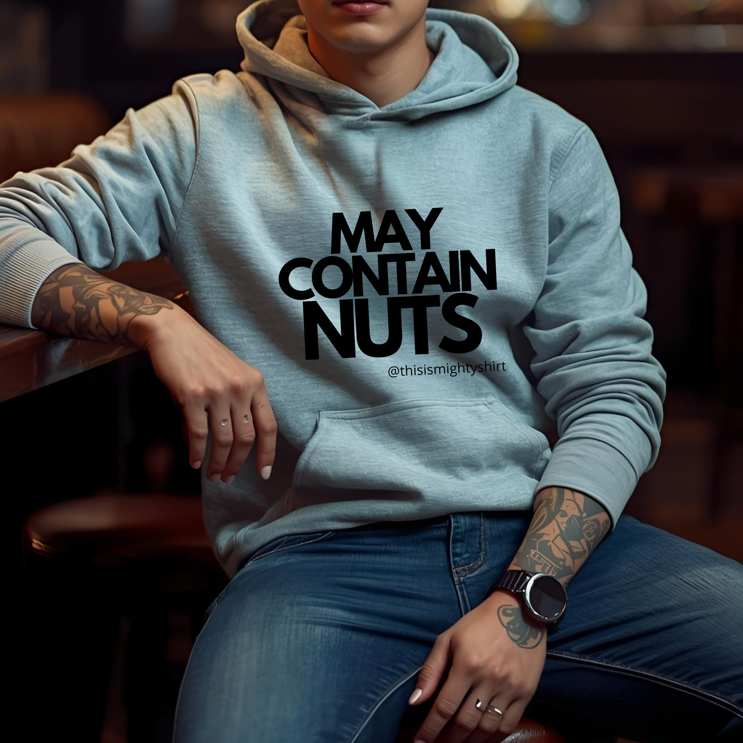 May contain nuts light mens college hoodie