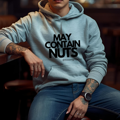 May Contain Nuts Men's College Hoodie – Funny Slogan Gift for Him