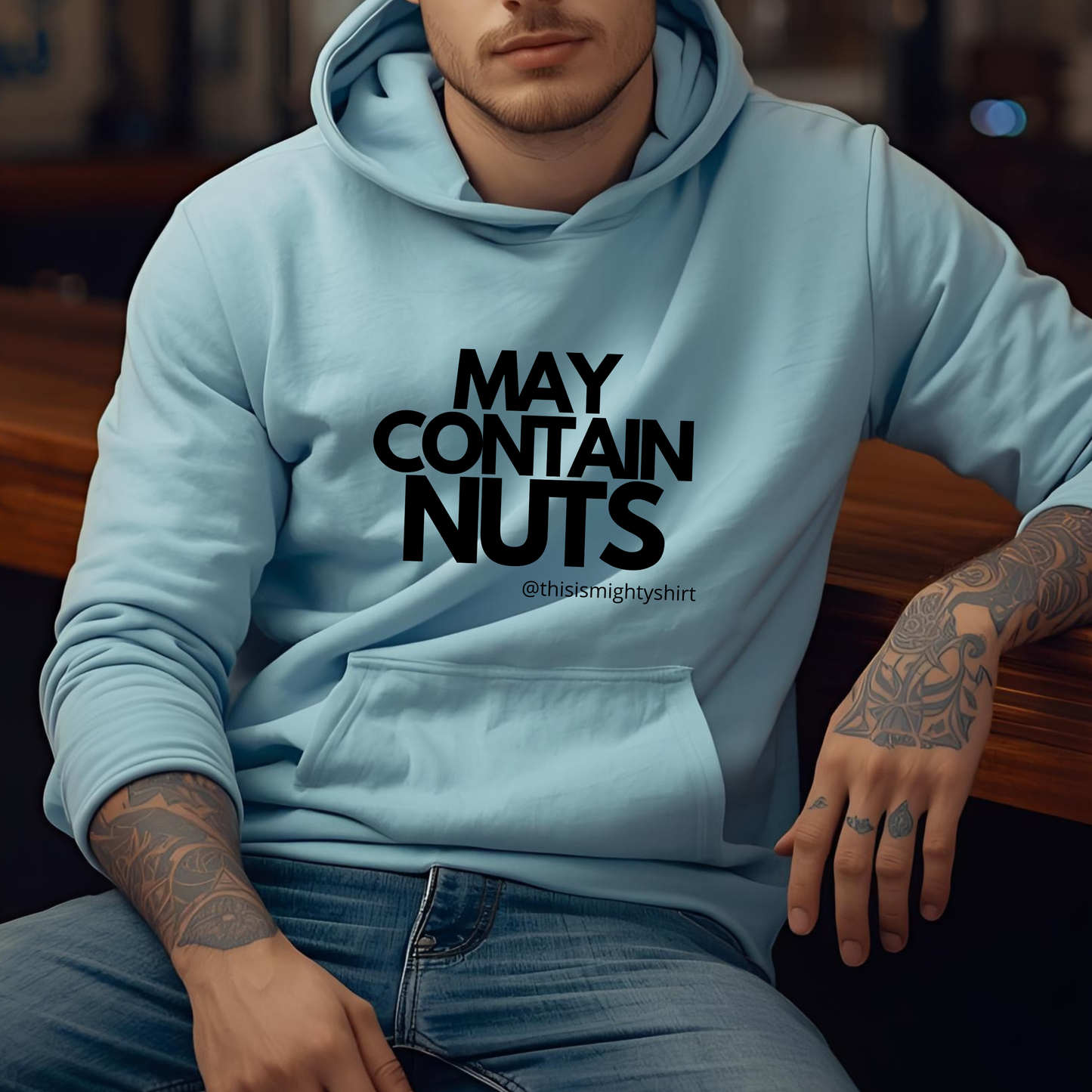 May contain nuts light mens college hoodie