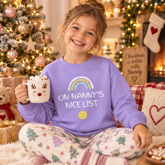 On Nanny's Nice List Girls Christmas Jumper – Cute Festive Gift for Girls