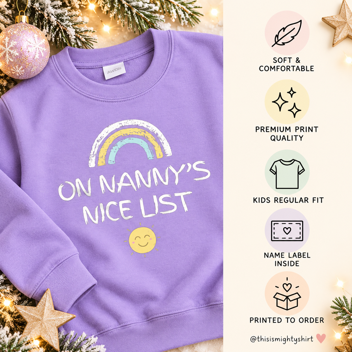 On Nanny’s Nice List Girls’ Christmas Jumper – Cute Festive Gift for Girls
