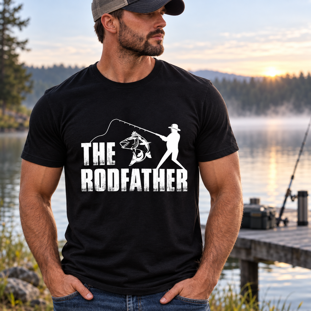 The Rodfather Fishing T-Shirt – Funny Gift for Anglers & Fishing Dads