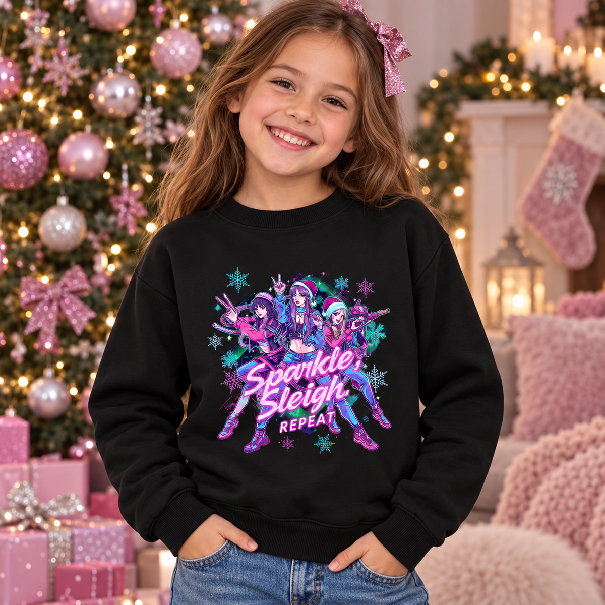 Sparkle, Sleigh, Repeat Kids’ Christmas Sweatshirt – Cute Festive Gift