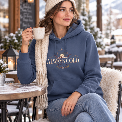 Always Cold Women's College Hoodie in Airforce Blue, seasonal lifestyle photo