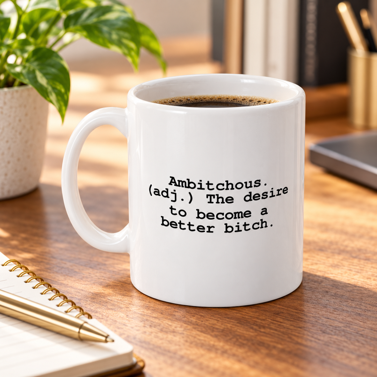 Ambitchous Definition Funny Mug in a styled lifestyle setting