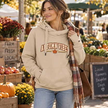 Autumn Vibes Women's Cross Neck Hoodie in Nude, seasonal lifestyle photo