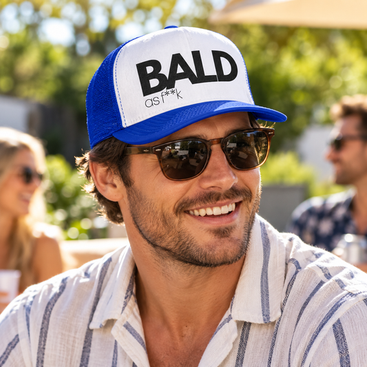 Bald AF Snapback Trucker Cap – Funny Gift for Bald Men, lifestyle view 1