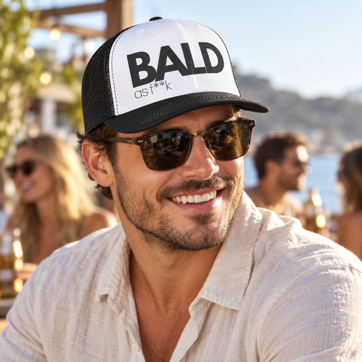 Bald AF Snapback Trucker Cap – Funny Gift for Bald Men, lifestyle view 2