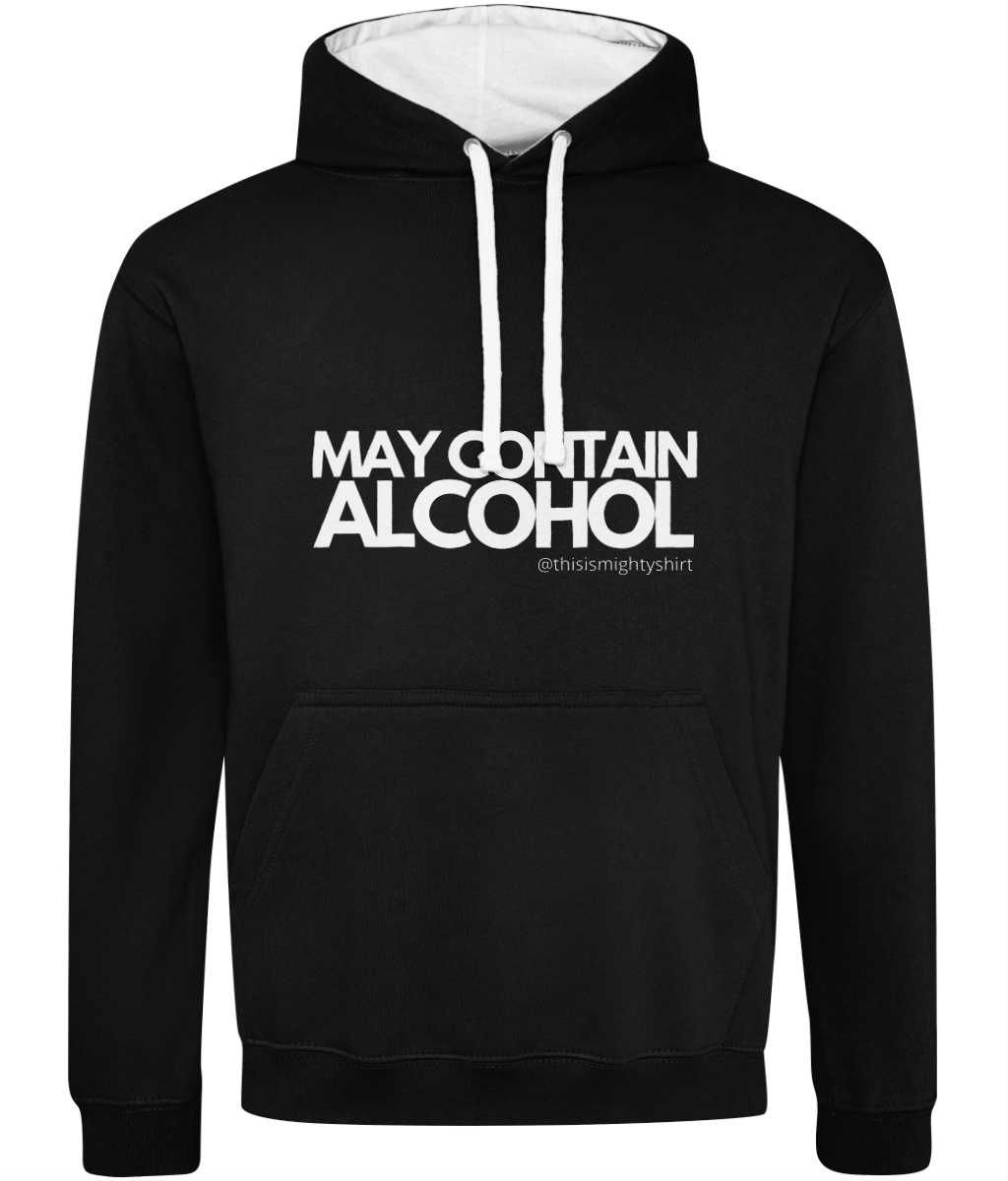 Maycontainalcohol black Varsity hoodie - white internal hood