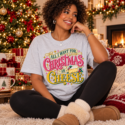All I Want for Christmas Is Cheese Women's T-Shirt in Sports Grey – updated Christmas lifestyle photo