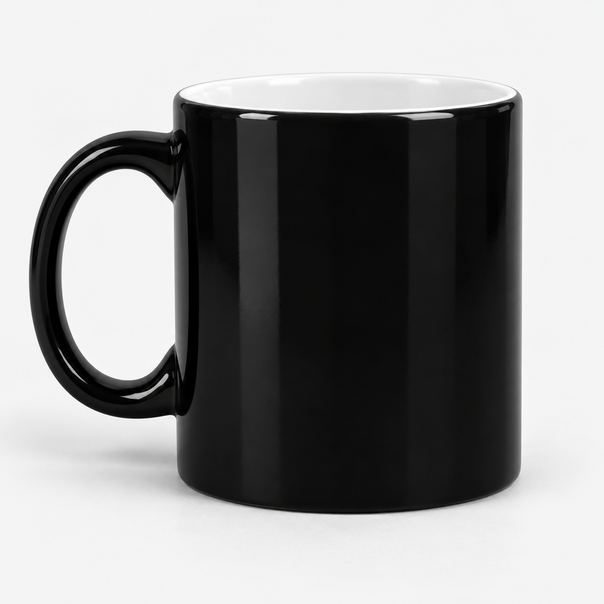 Glossy black colour-changing mug in its cold state