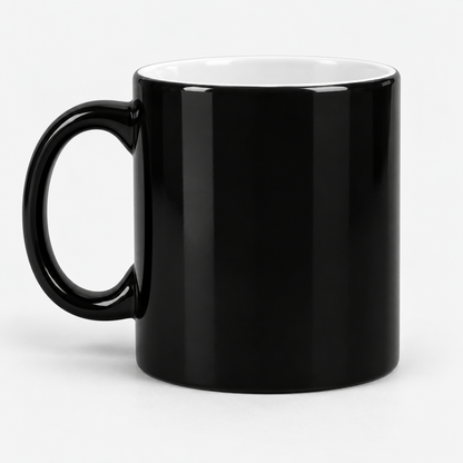 Glossy black colour-changing mug in its cold state