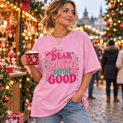 Dear Santa, Define Good in Light Pink – festive lifestyle photo