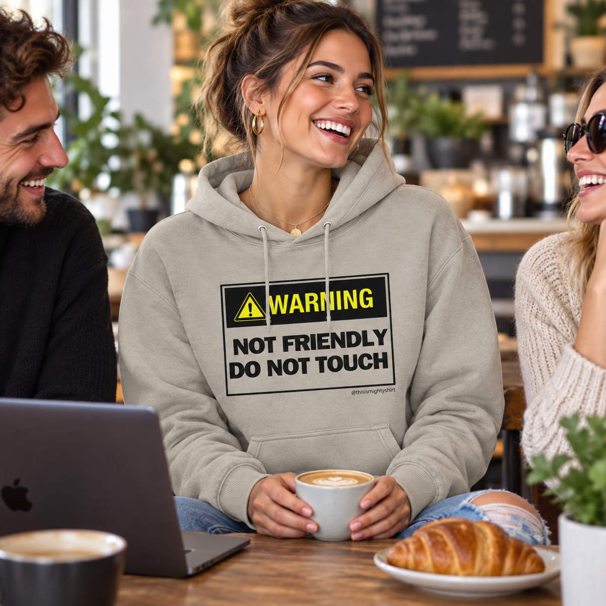 DO NOT TOUCH Unisex College Hoodie – Funny Warning Slogan Gift, lifestyle view 1