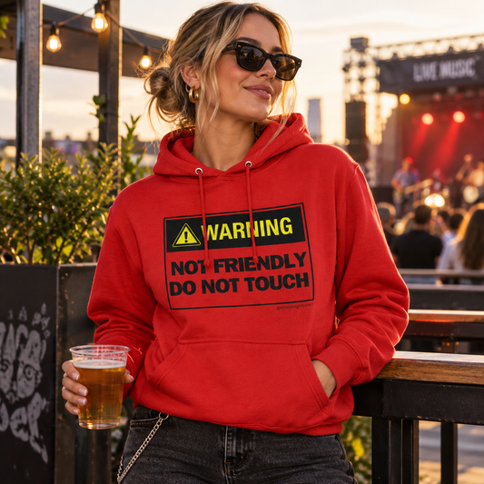 DO NOT TOUCH Unisex College Hoodie – Funny Warning Slogan Gift, lifestyle view 5