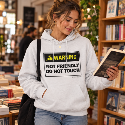DO NOT TOUCH Unisex College Hoodie – Funny Warning Slogan Gift, lifestyle view 6