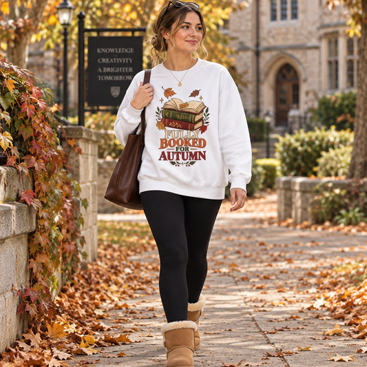 Fully Booked for Autumn Women's Sweatshirt in Arctic White, seasonal lifestyle photo