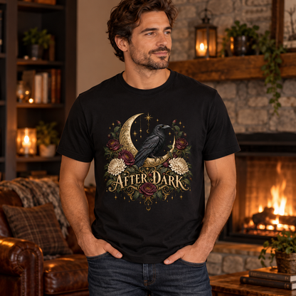 After Dark Raven Men's Halloween T-Shirt in Black — lifestyle photo