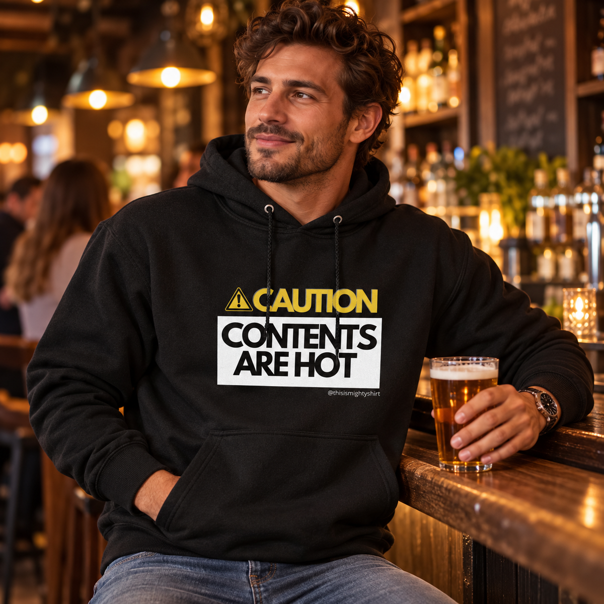 Hot Contents Unisex College Hoodie – Funny Slogan Gift, lifestyle view 1