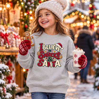 I Believe in Santa and Snacks in Heather Grey – festive lifestyle photo