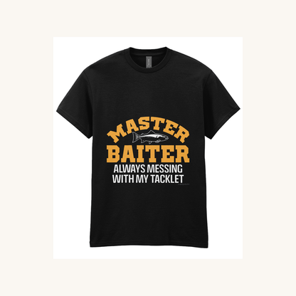 Black Master Baiter men's fishing T-shirt front view
