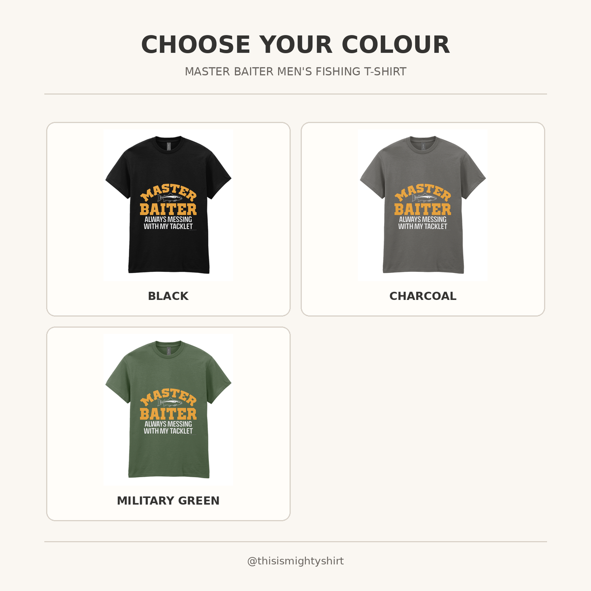 Master Baiter men's fishing T-shirt colour options