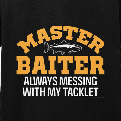 Master Baiter fishing slogan print close-up