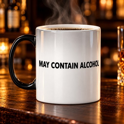 Steaming May Contain Alcohol colour-changing mug close-up