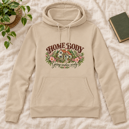 Home Body Going Nowhere Nicely Women’s Hoodie in Nude, front artwork flat lay