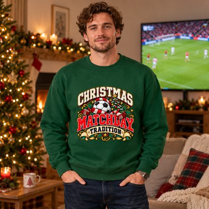 Christmas Matchday Tradition Men's Football Sweatshirt in Forest – men's Christmas lifestyle image