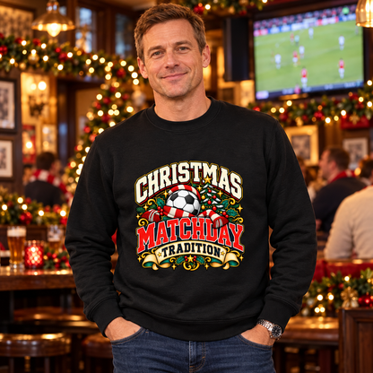 Christmas Matchday Tradition Men's Football Sweatshirt in Jet Black – men's Christmas lifestyle image