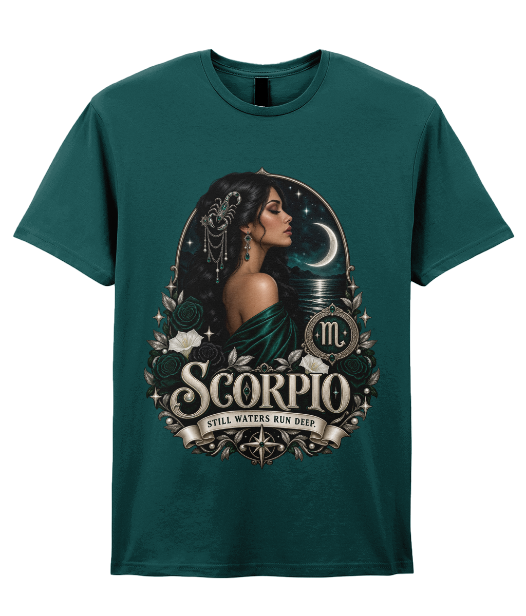 Scorpio Still Waters Run Deep Women's T-Shirt in Fan Marine Green – front view