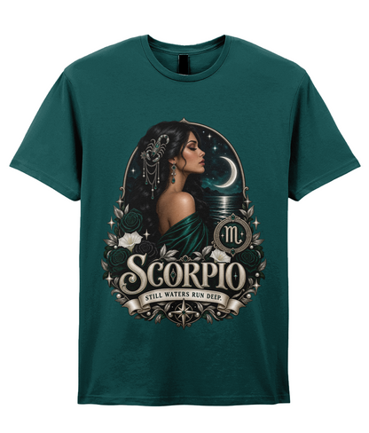Scorpio Still Waters Run Deep Women's T-Shirt in Fan Marine Green – front view