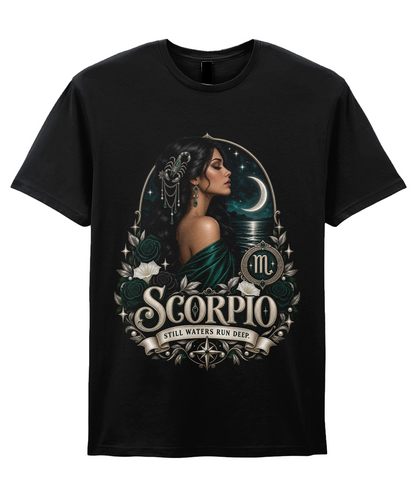 Scorpio Still Waters Run Deep Women's T-Shirt in Black – front view