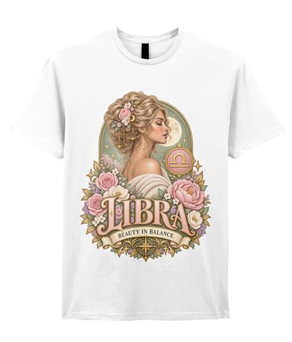 Libra Beauty in Balance Women's T-Shirt – Pink in White – front view