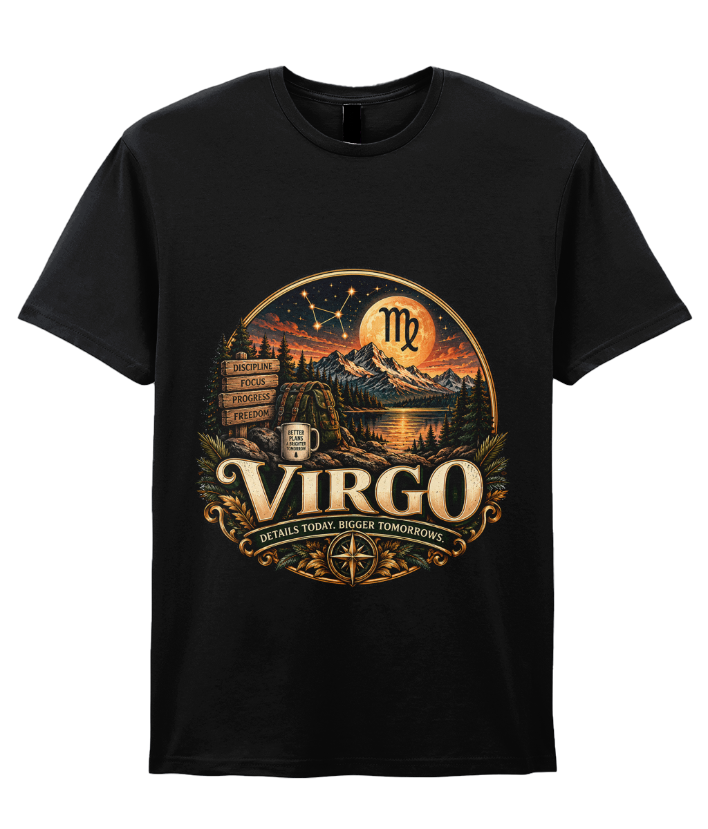 Virgo Wilderness Crest Men's T-Shirt in Black – front view of the Virgo graphic print