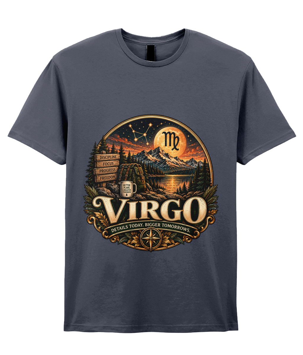 Virgo Wilderness Crest Men's T-Shirt in Dark Heather – front view of the Virgo graphic print
