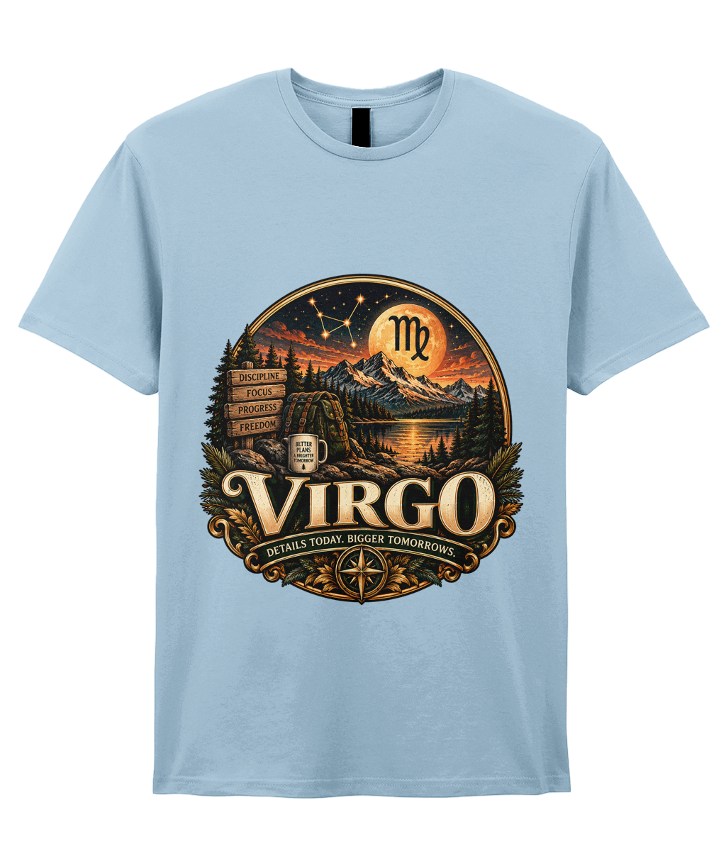 Virgo Wilderness Crest Men's T-Shirt in Light Blue – front view of the Virgo graphic print