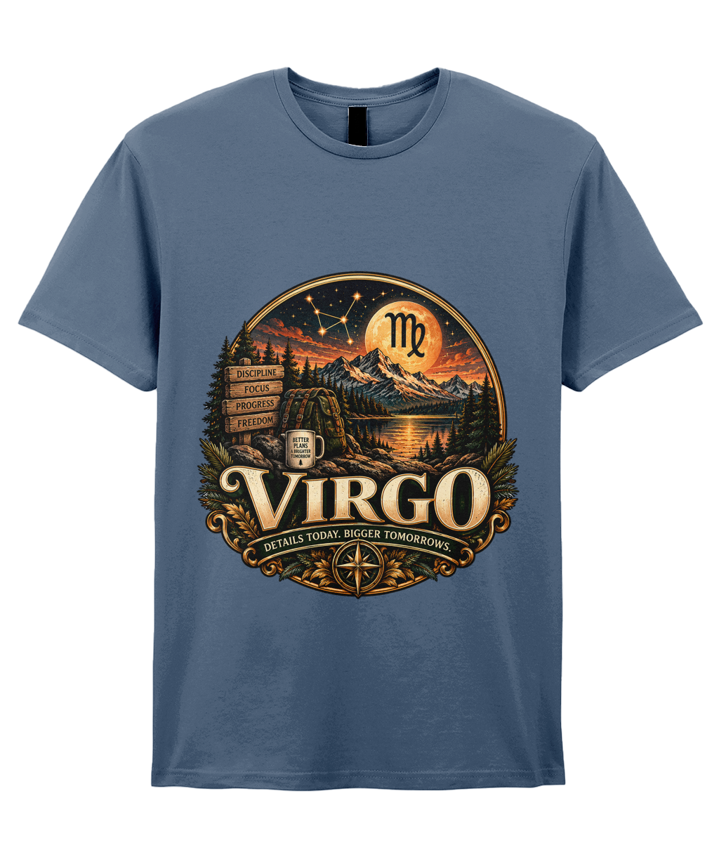 Virgo Wilderness Crest Men's T-Shirt in Indigo – front view of the Virgo graphic print