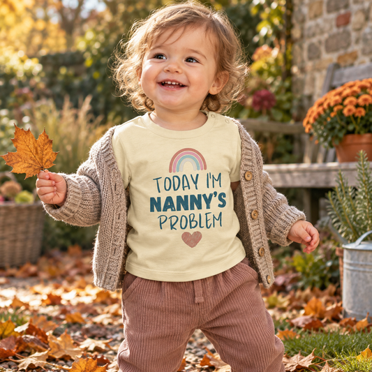 Baby wearing Butter Today I'm Nanny's Problem rainbow T-shirt