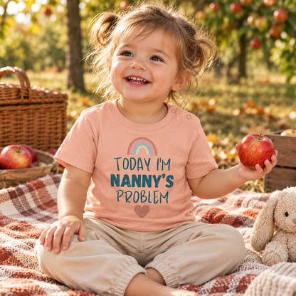 Baby wearing Fraiche Peche Today I'm Nanny's Problem rainbow T-shirt