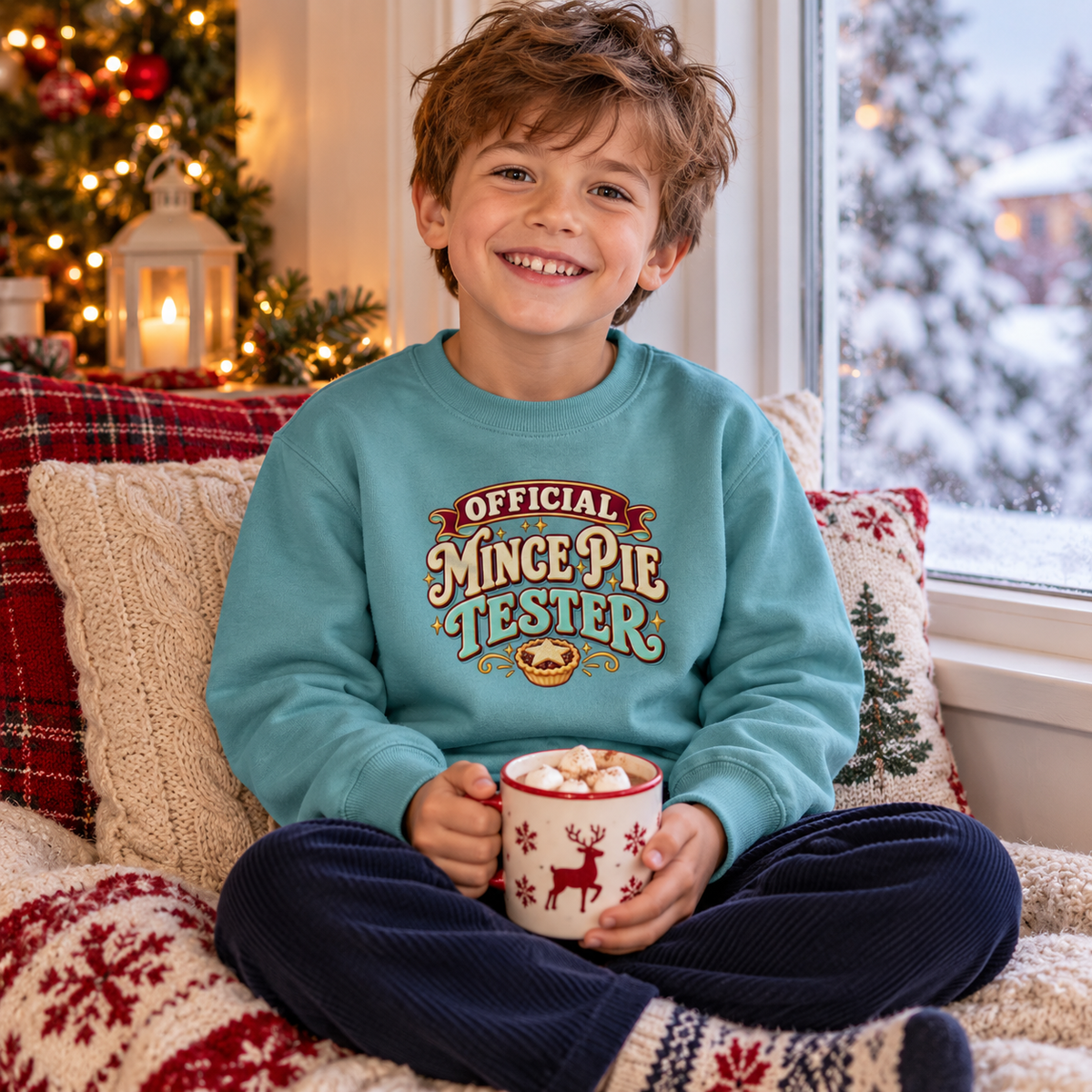 Official Mince Pie Tester in Seafoam – festive lifestyle photo