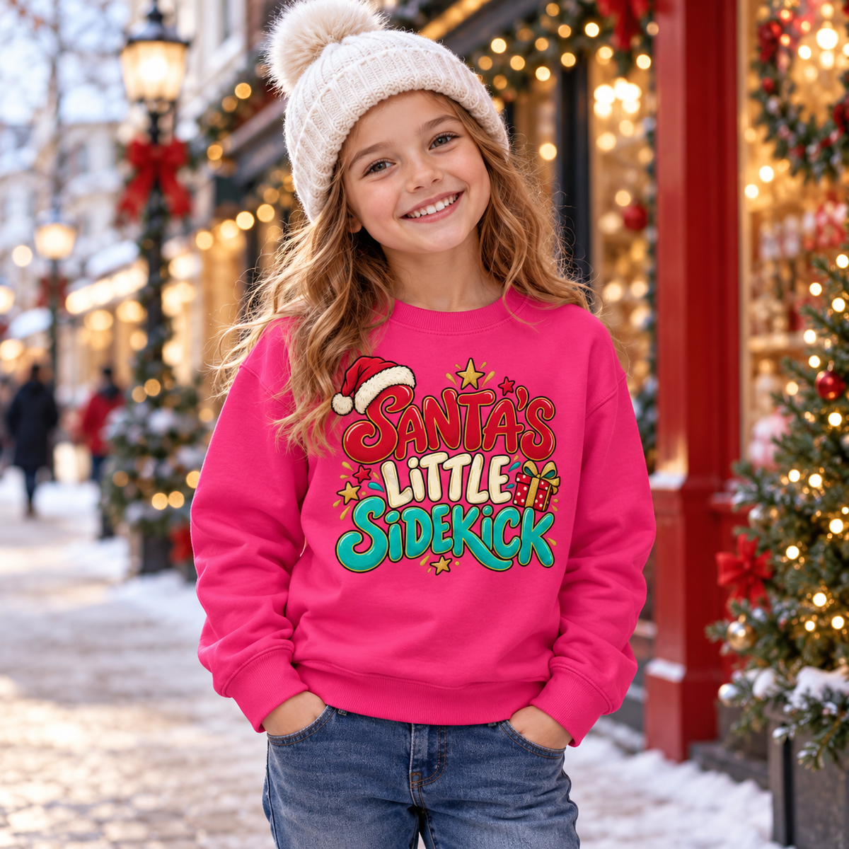 Santas Little Sidekick in Hot Pink – festive lifestyle photo
