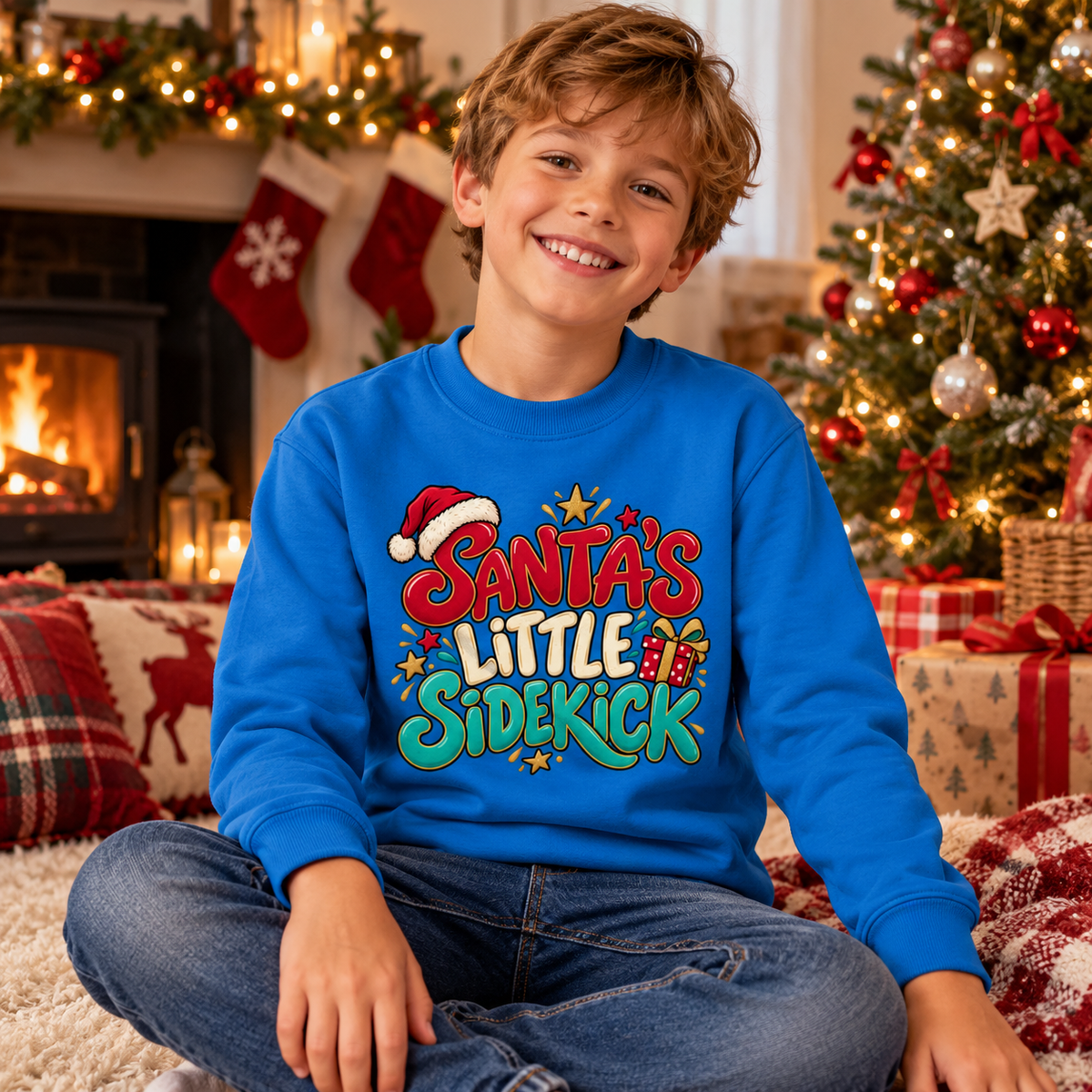 Santas Little Sidekick in Sapphire Blue – festive lifestyle photo