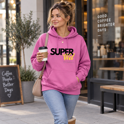 SUPERWet Women's College Hoodie – Funny Slogan Gift for Her, lifestyle view 1