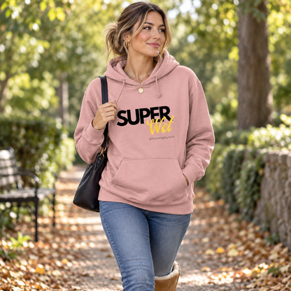 SUPERWet Women's College Hoodie – Funny Slogan Gift for Her, lifestyle view 4