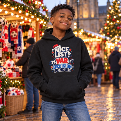 VAR Football Boys Christmas Hoodie in Jet Black – boys' Christmas lifestyle photo