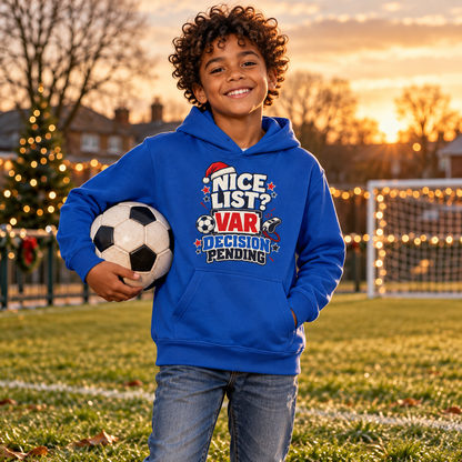 VAR Football Boys Christmas Hoodie in Royal Blue – boys' Christmas lifestyle photo